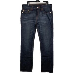 True Religion Jeans Men 36 33Straight Dark Wash Red Stitching Plus Red TR Hat